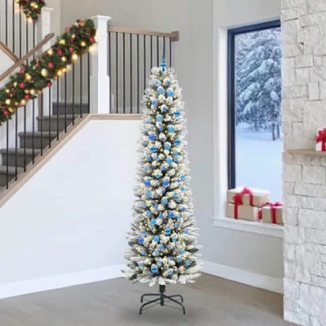 vidaXL Artificial Christmas Tree with 300 LEDs, Blue Balls Green and white 240 cm, Green 3396136
