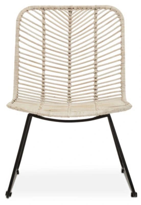 Orsina White Rattan Chair With Black Metal Legs, Hand Woven Rattan Dining Chair, Outdoor Rattan Chair For Garden