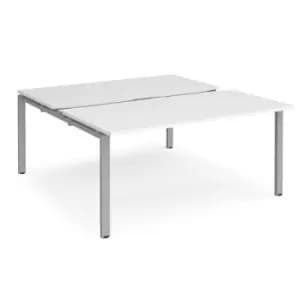 Bench Desk 2 Person Starter Rectangular Desks 1600mm With Sliding Tops White Tops With Silver Frames 1600mm Depth Adapt