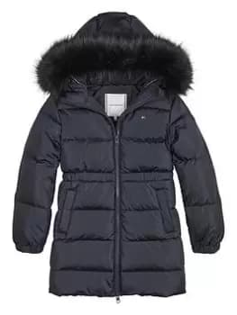 Tommy Hilfiger Girls Long Waisted Down Coat - Navy, Size 12 Years, Women