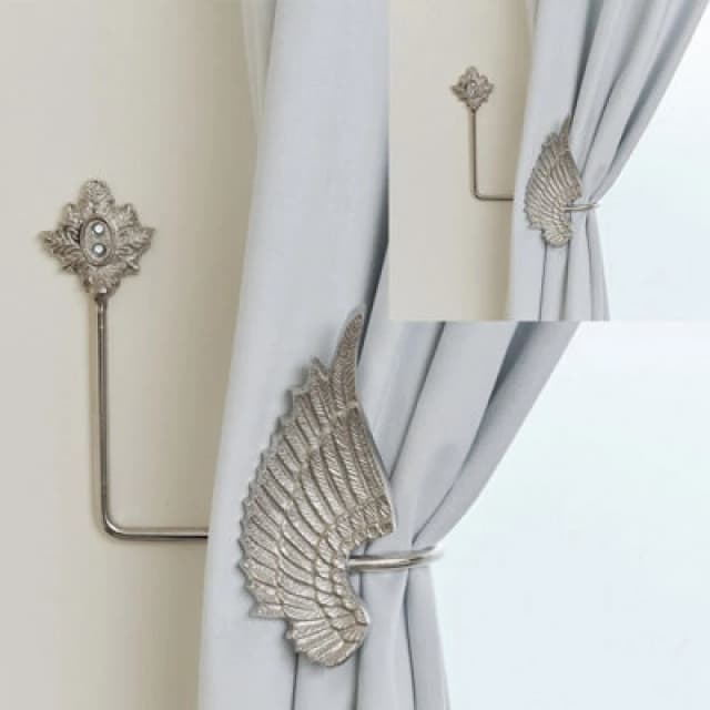 Melody Maison Pair Of Silver Angel Wing Curtain Tie Backs Silver