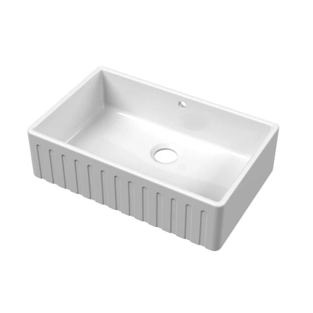 Balterley White Fireclay Kitchen 1 Bowl Fluted Front Butler Sink with Overflow White