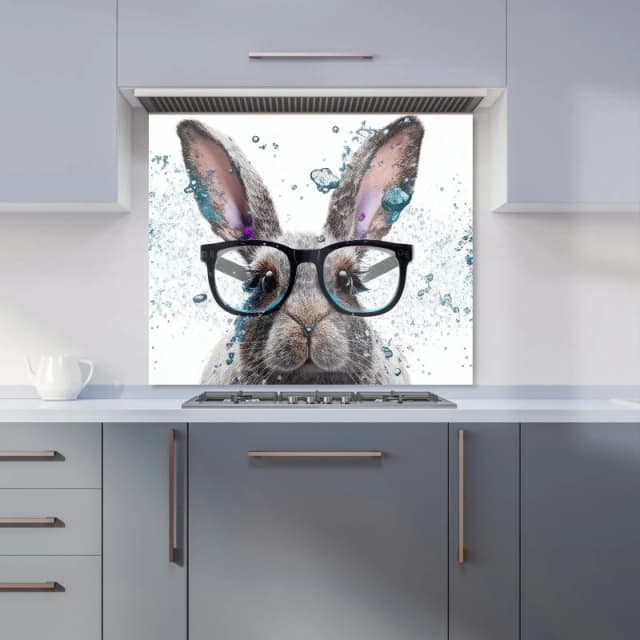 Warren Reed - Designer Rabbit With Glasses Splashart Kitchen Splashback in Grey Size: 600mm x 750mm Grey Unisex 600mm x 750mm