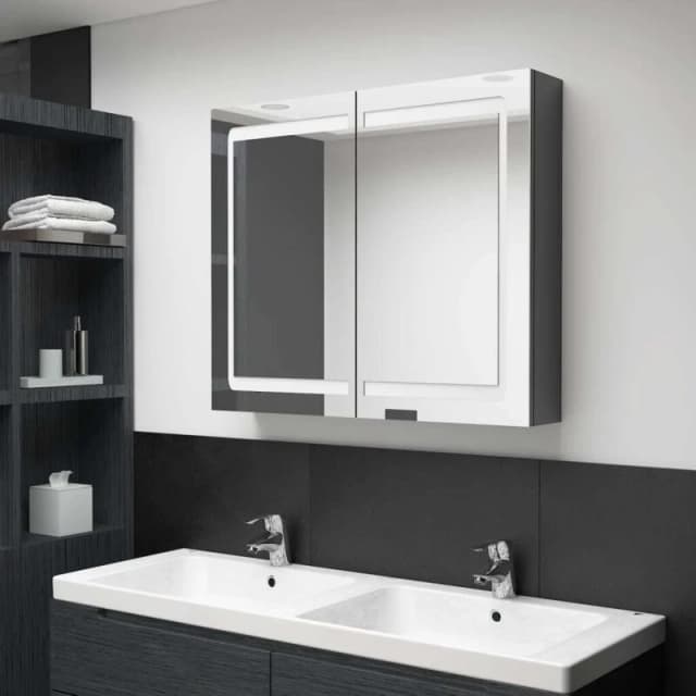 VIDAXL LED Bathroom Mirror Cabinet Shining Grey 80x12x68cm vidaXL 8720286332771