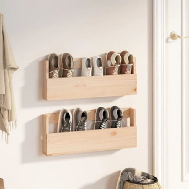 Vidaxl Wall-Mounted Shoe Racks 2 Pcs 59X9X23cm Solid Wood Pine