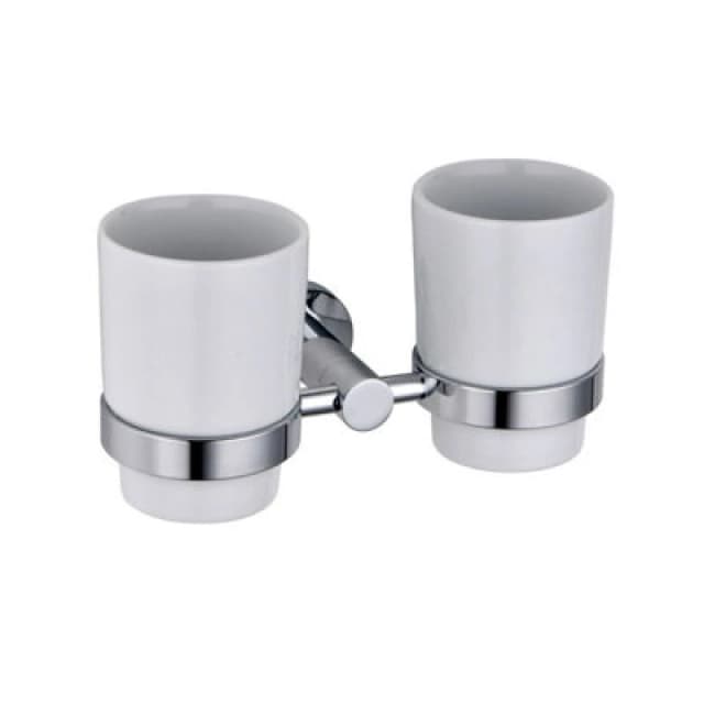 Nes Home Double Glass Tumbler And Toothbrush Holder White
