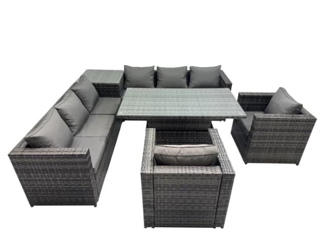 Fimous 8 Seater Outdoor Garden Rattan Furniture Set with Side Table Dark Grey Dark Grey Unisex