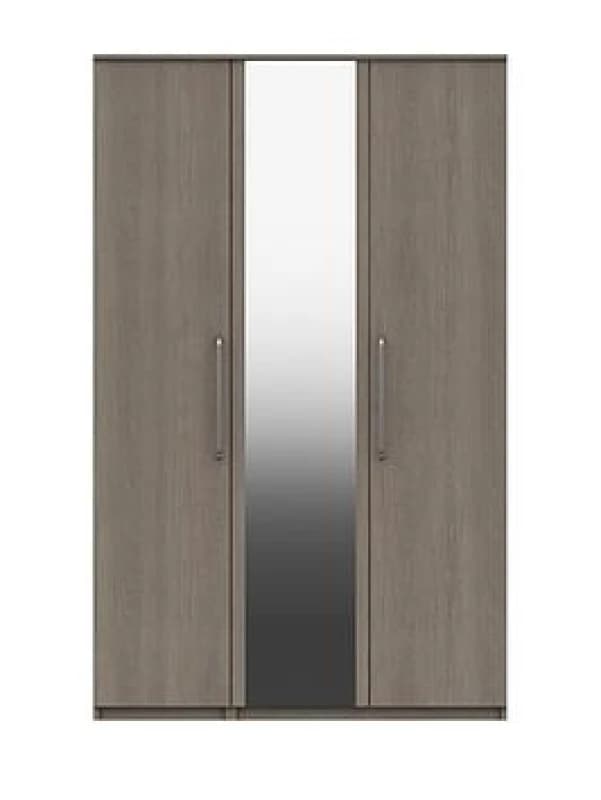 One Call Reims 3 Door Wardrobe With Mirror Ready Assembled Beige Grey Oak, Brown MNBGOR3DRM