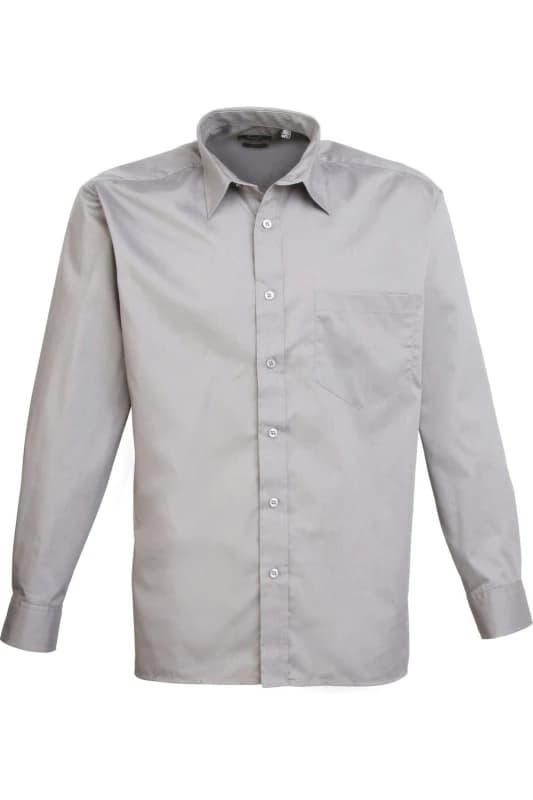 Premier Premier Men Poplin Long-Sleeved Formal Shirt in Silver Silver One Size Male 5055805353900