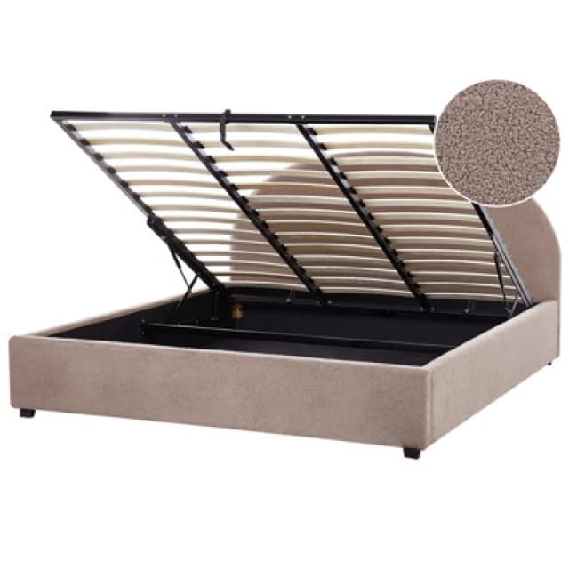 Beliani Ottoman Bed Boucle Vaucluse 180 X 200 Cm (Eu Super King) Taupe