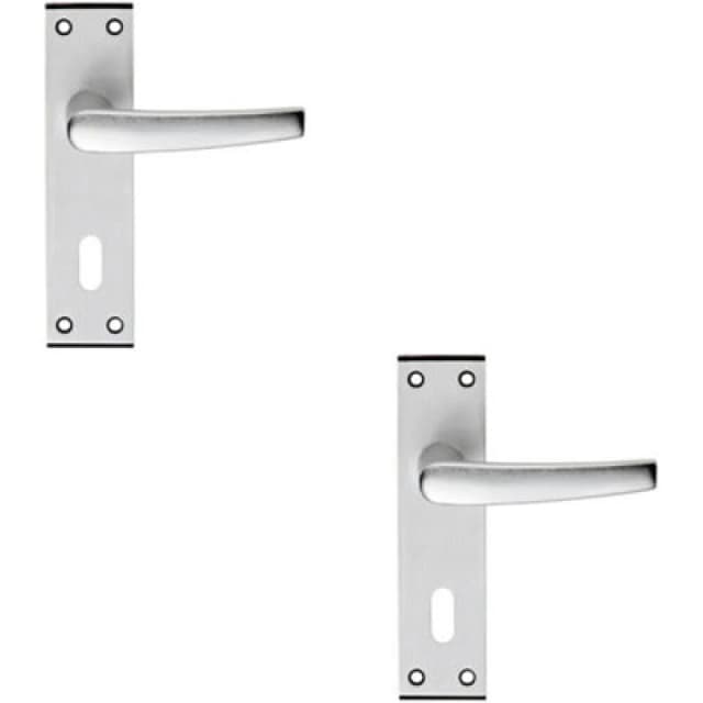 Loops 2x PAIR Straight Lever on Lock Backplate Door Handle 152 x 38mm Satin Aluminium Multi