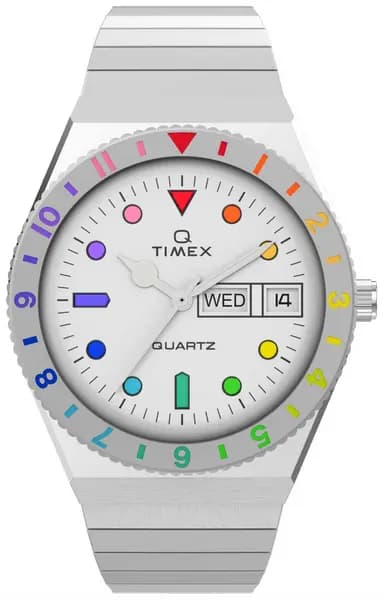 Timex TW2V66000 Womens Q Rainbow White Dial / Stainless Watch
