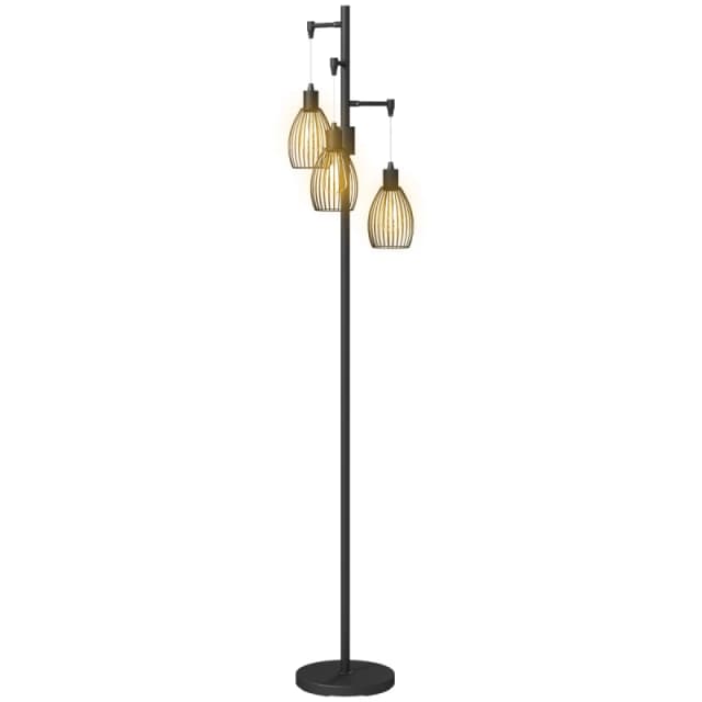 HOMCOM HOMCOM Industrial 3-Light Floor Lamp Dimmable LED Standing Lamp, Black One Size Unisex 5063603055049
