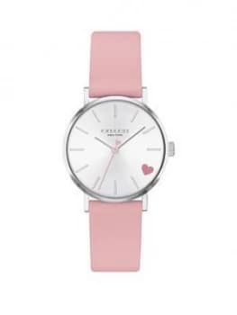 Coach Coach Perry Pink Leather Strap 28Mm White Sunray Dial Heart Detail Ladies Watch