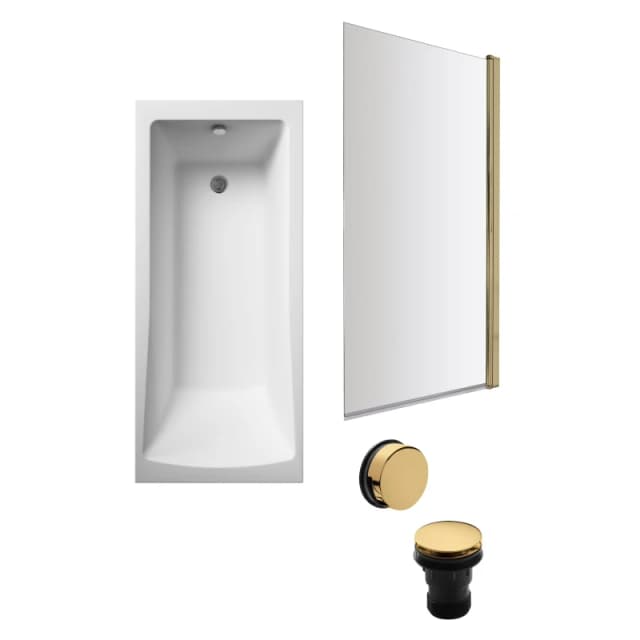 Balterley Square Single Ended Bath Brushed Brass Screen Waste 1700 x 700mm Bronze
