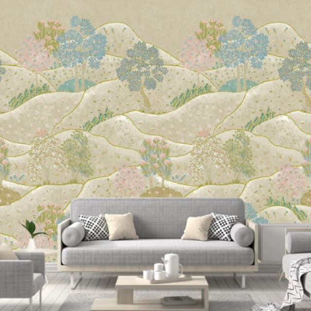 Grandeco Whimsy Neutral Landscape Scene 3 Panel Repeatable Wallpaper Mural, 1.59 X 2.8M, Sage Green