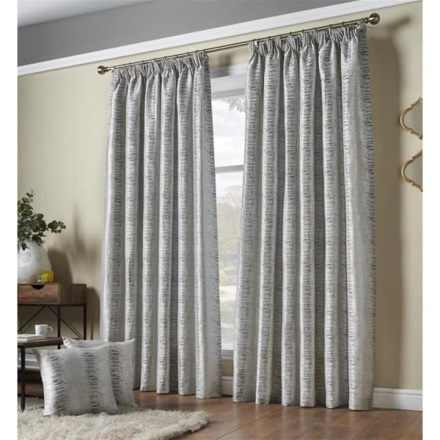 Luxury Living Reflect Jacquard Fully Lined Ready Made Pencil Pleat Curtains Silver