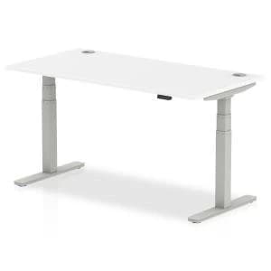 Trexus Sit Stand Desk With Cable Ports Silver Legs 1600x800mm White