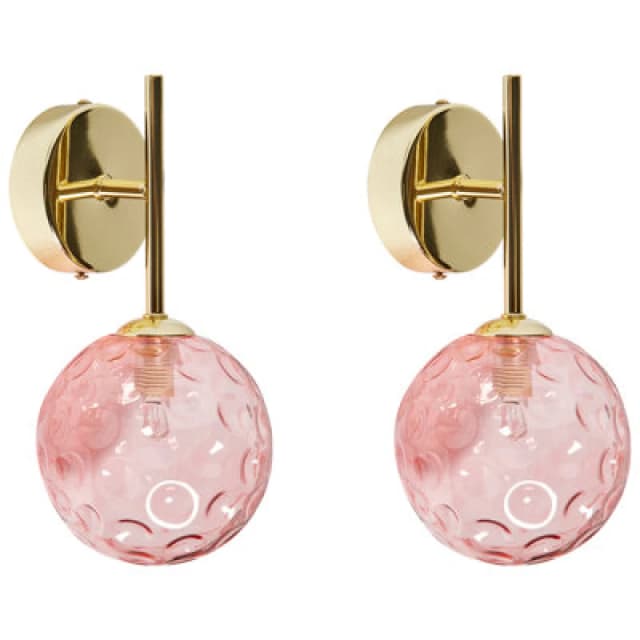Beliani Set Of 2 Wall Lamps Anadyr Glass Pink