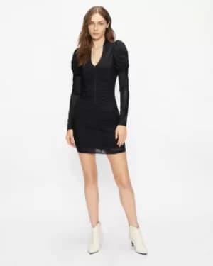 Ruched Mesh Bodycon Mini Dress