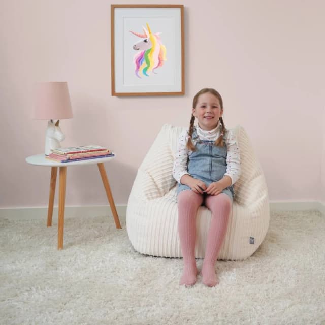 rucomfy Beanbags rucomfy Indoor Jumbo Cord Snuggle Bean Bag Chair for Kids in Ivory Ivory Unisex