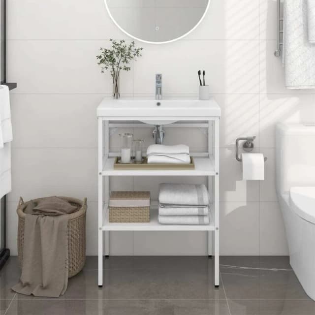 VIDAXL Bathroom Washbasin Frame White 59x38x83cm Iron Vidaxl 8720286667576