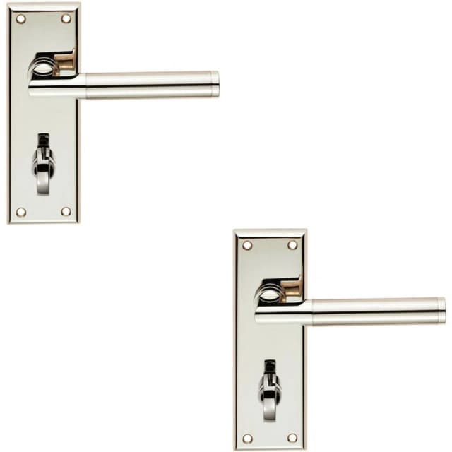 Loops 2x Round Bar Section Lever on Bathroom Backplate 150 x 50mm Dual Nickel Metallics