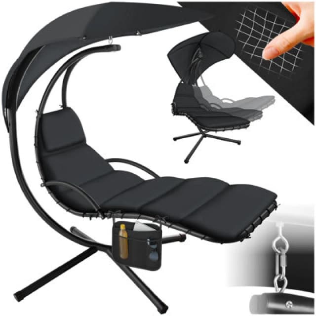 Tectake Hanging Chair Elaria - Large Sun Canopy With Uv-Protection, Sturdy - Black - 1