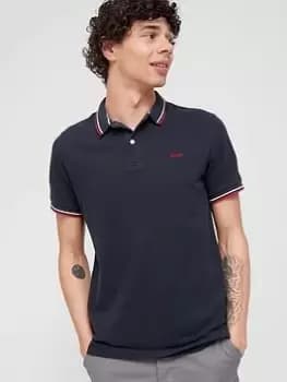 Superdry Vintage Tipped Short Sleeved Polo Shirt - Navy/Red Size L, Men