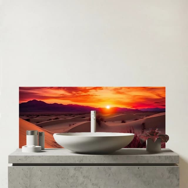 Warren Reed - Designer Sunset In The Desert Glass Bathroom Splashback Multicolor Unisex