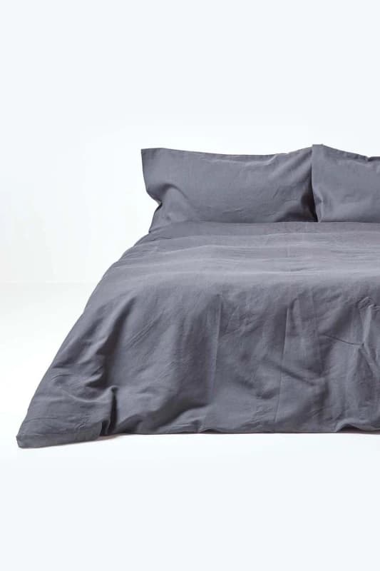 Homescapes Dark Grey Linen Duvet Cover Set, King