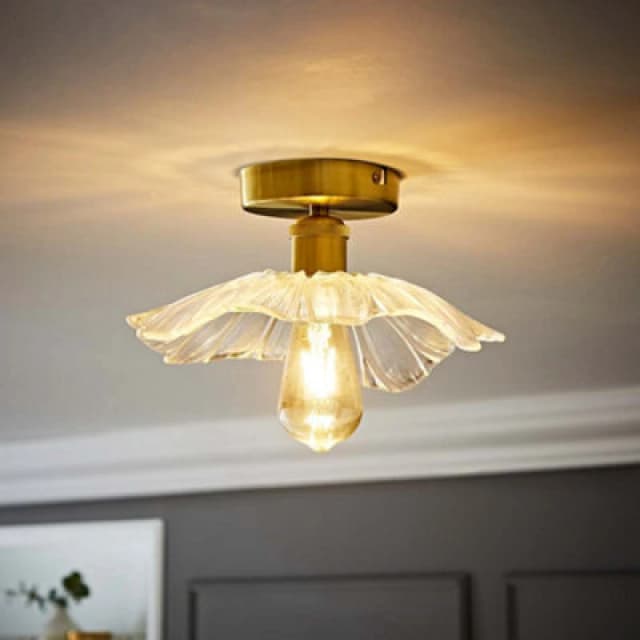 ValueLights Cassia Clear Glass Flower Detail Gold Flush Ceiling Light Gold