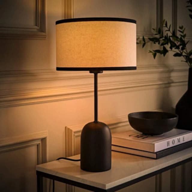 ValueLights ValueLights Kaiden Black Dome Table Lamp with Trim Edge Linen Drum Shade and Bulb Black One Size Unisex 5059406070396