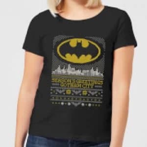DC Seasons Greetings From Gotham Womens Christmas T-Shirt - Black