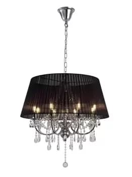 Olivia Ceiling Pendant with Black Shade 8 Light Polished Chrome, Crystal