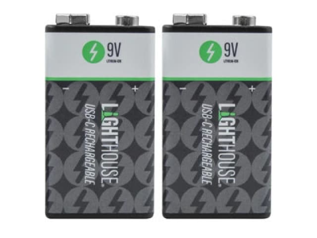 Lighthouse USB-C Rechargeable Li-ion 9v Battery Pack of 2 BATUSB9V