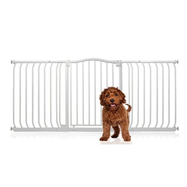 Bettacare Curved Top Dog Gate, 161Cm - 170Cm, Matt White, Pressure Fit Pet Gate For Dog And Puppy, Pet And Dog Barrier