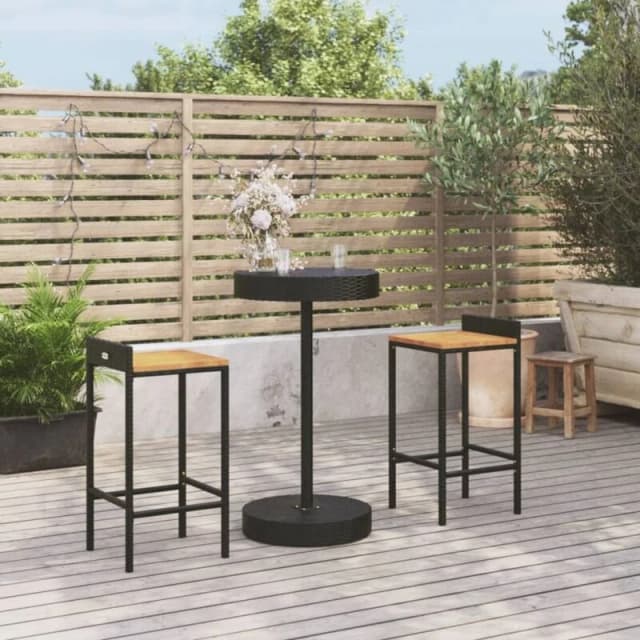 VIDAXL 3 Piece Garden Bar Set Black Poly Rattan&Solid Wood Acacia vidaXL 8720845880958
