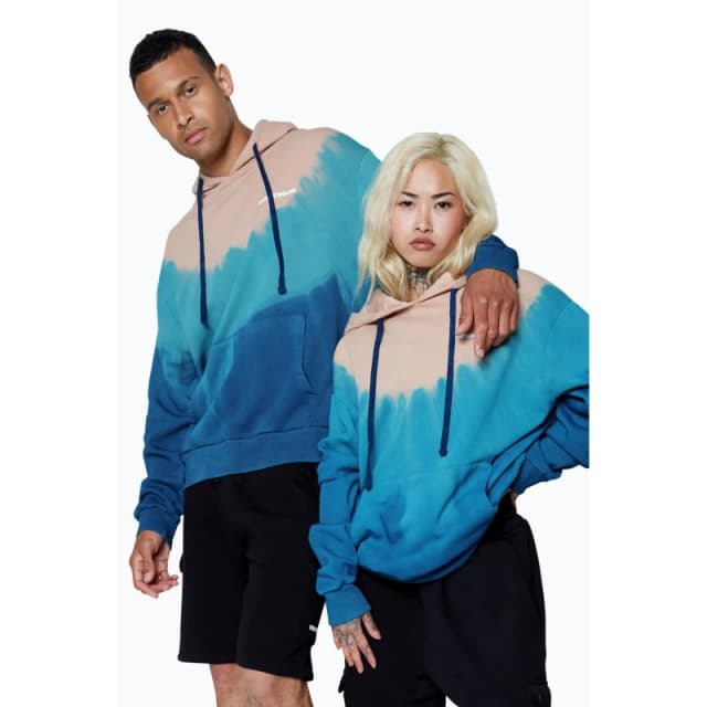 Hype Continu8 Beige / Navy Tie-Dye Mushroom Boxy Hoodie Multi unisex