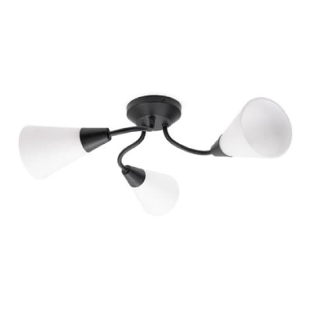 ValueLights Kristina 3 Way Curved Metal Flush Ceiling Light with Frosted White Shades Black