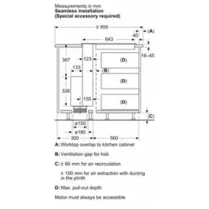 Neff I98WMM1S1B 90cm DownDraft Cooker Hood in Black Clear Glass
