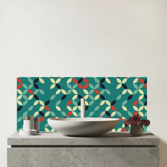 Warren Reed - Designer Geometric Pattern Design Glass Bathroom Splashback in Green Green Unisex