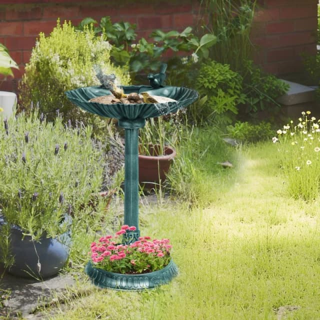 OUTSUNNY 81cm Tall Bird Bath with 2 Decorative Birds for Garden, Green Green Unisex