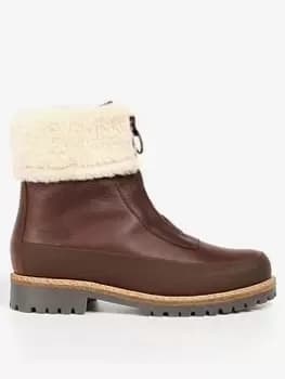 Barbour Barbour Rowen Fur Trim Leather Ankle Boot - Brown, Size 3, Women