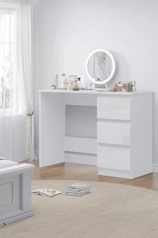 FWStyle FWStyle High Gloss White Dressing Table Desk With 3 Large Drawers White