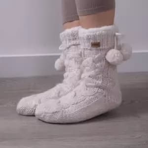 totes Cream Chunky Knit Ladies Slipper Socks Cream