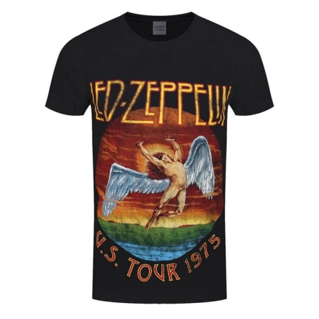 Led Zeppelin LED Zeppelin Men USA Tour '75 T-Shirt in Black Size: large Black L Male 5063238456006