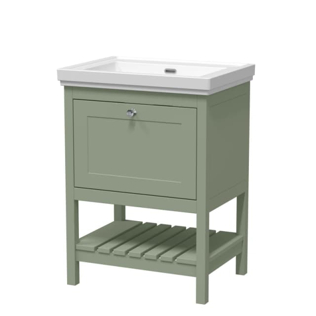 Balterley Floor Standing 1 Drawer Vanity 0 Tap Hole Fireclay Basin Green 600mm Green