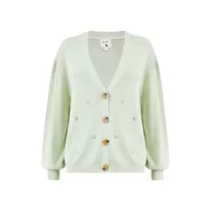Yumi Green Knitted Embroidered Daisy Cardigan - Green