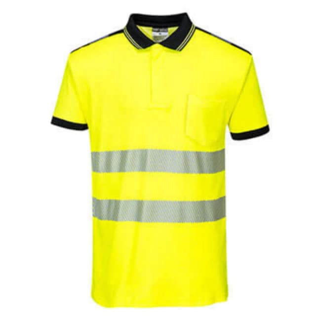 Portwest PW3 Hi Vis Cotton Comfort Polo Short Sleeve Shirt T180YBR5XL Colour: Yellow / Black